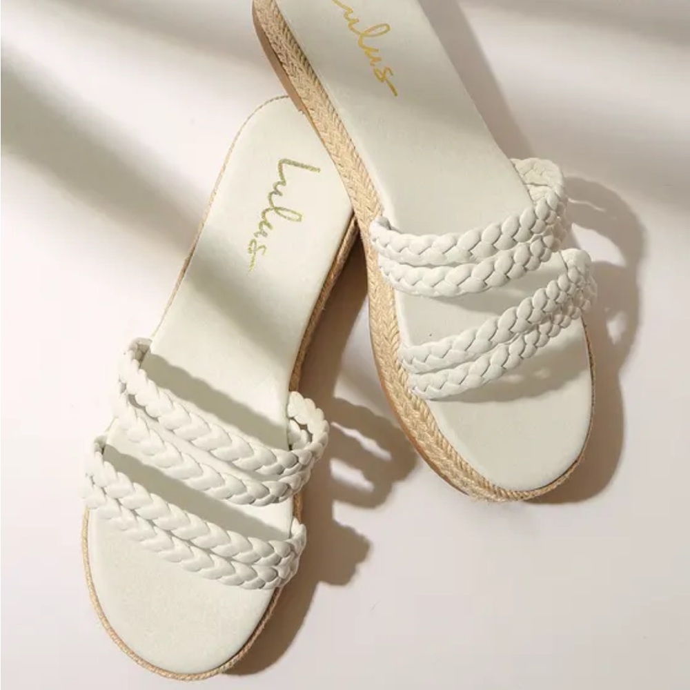 Lulus Irisay White Raffia Flatform Espadrille Slide Sandals
